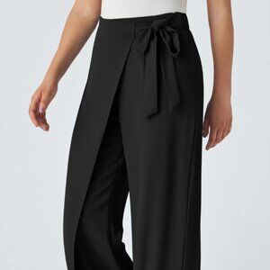 High Waisted Tie Side Wide Leg Work Pants